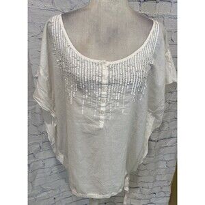 Calvin Klein Jeans White Lightweight Cotton blouse With Sequin Front Boho XL